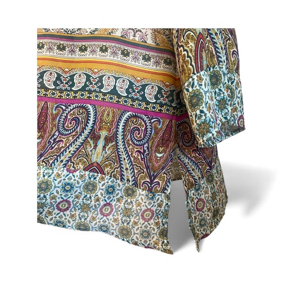 Olive Hill Bohemian Paisley Print Tunic Top Tie Neck Long Sleeve Medium - Picture 4 of 7